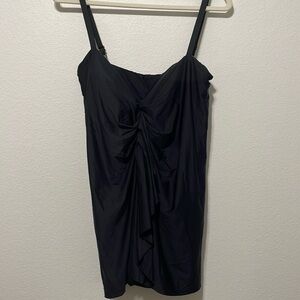 Athena Black Ruched Fitted Swimsuit with Ruffled Front Size 14 EUC